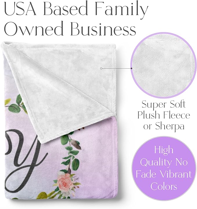 Personalized Girls Throw Blanket with Custom Name | Plush Warm Fleece for Bedding or Decorative Room Decor | Cute Kids Bed Covers | Boho Monogram Flowers (Fleece, 50x60)