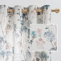MYSKY HOME Floral Curtains for Bedroom Linen Look Semi Sheer Vertical Light Filtering Privacy Drapes Decor Farmhouse Style Texture for Bedroom Dining Room, Brown, W52 x L63, Pack-2