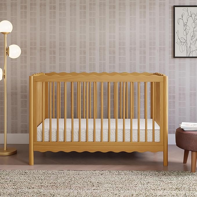 babyletto Swell 4-in-1 Convertible Crib with Toddler Bed Conversion Kit in Honey, Greenguard Gold Certified, Made of 100% Solid Wood