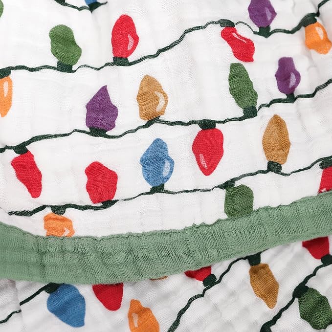 Little Unicorn Christmas Bulbs Cotton Muslin Quilt X-Large Blanket | 100% Cotton | Super Soft | Toddlers and Adults | 60"x72" | Unisex