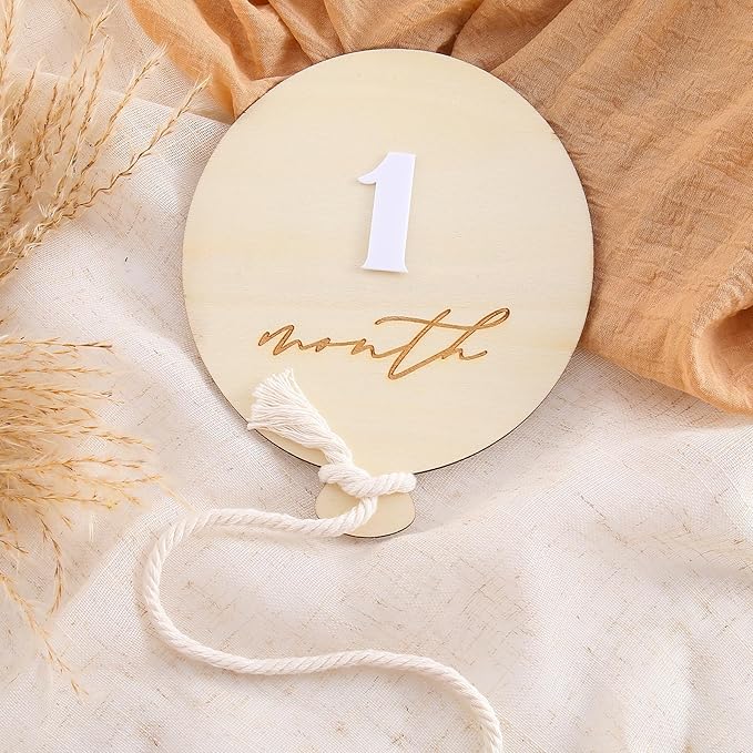 Wooden Balloon Baby Milestone Cards - Wooden First Year Milestone Signs,Baby Announcement Monthly Milestone Markers,Baby Shower Photography Props