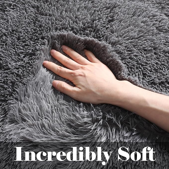ONASAR Grey Area Rugs for Bedroom Living Room, Fluffy Fuzzy Shag Shaggy 4x6 Bedside Rug, Gray Washable Soft Plush Indoor Floor Carpet for Nursery Kids Girls Boys Teen Dorm Home Office Decor Aesthetic