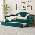 Bellemave Twin Size daybed Frame with Trundle for Adults, Kids, Girls, Teens, Tufted daybeds with Trundle for Living Room, Velvet, (Mattress not Included), Green