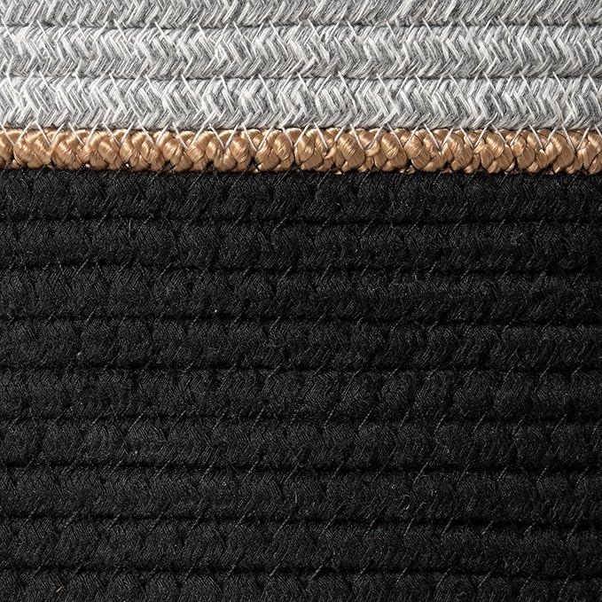 LA JOLIE MUSE Woven Basket Rope Storage Baskets - Large Cotton Organizer, Basket for Baby Blanket, Kids Toy Nursery Laundry Basket Ebony Black XL