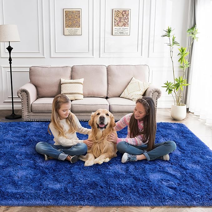 Dark Blue Rug 2x3 - Small Rugs for Living Room Height Pile 1.4" Plush - Fuzzy Throw Rugs for Bedroom - Navy Blue