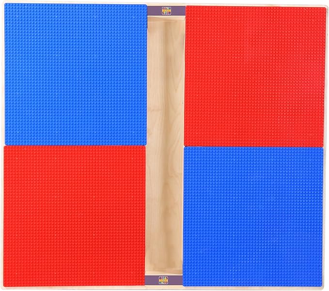 Contender Time-2-Play Montessori Hardwood 35" Red & Blue Lego Compatible Blocks Table for Kids Play Activities, Solid Wood Table for Playroom/Daycare/Preschool, with 22" Legs [ Built to Last]
