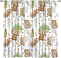 Forest Animal Curtains,Kids Home Bedroom Window Treatments, Cartoon Watercolor Bear Squirrel Woodland Animal Drapes 63x72in