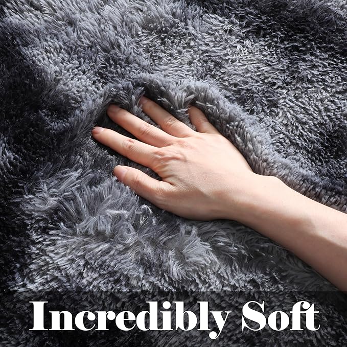 ONASAR Area Rugs 9x12 Living Room, Tie-Dyed Dark Grey Large Fluffy Bedroom Rug, Washable Soft Plush Thick Shaggy Big Floor Carpet for Kids Boy Girls Teen Dorm Nursery Indoor Home Decor Aesthetic