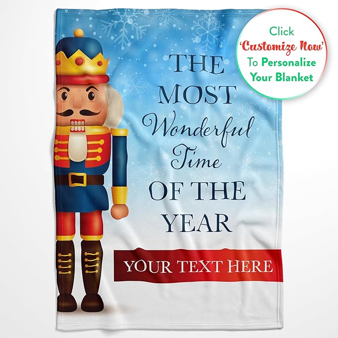 Personalized Nutcracker Christmas Blanket - Ships Next Day, Printed in USA - Plush Fleece Sofa Throw, Holiday Home Decor, Soft Christmas Bedding, Customizable Toddler to Adult Size (Sherpa 60x80)