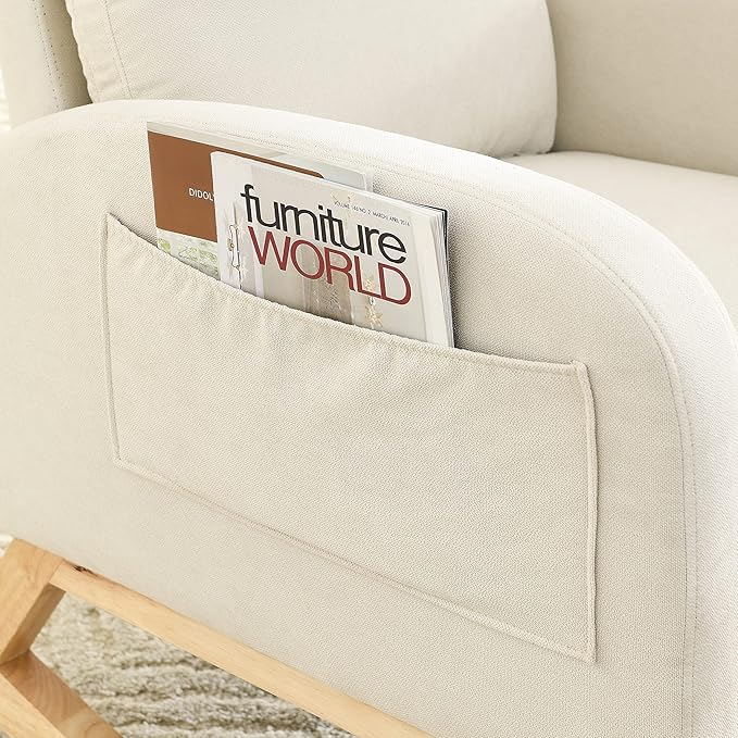Dolonm Nursery Rocking Chair for Living Room, Upholstered Mid-Century Modern Nursery Rocking Armchair Tall Back Accent Glider Rocker, Beige