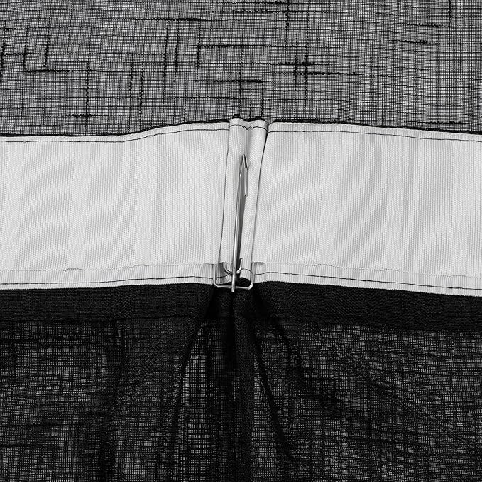 Black Linen Look Sheer Curtains 84 Inches Long 2 Panels, Rustic Textured Light Filtering Drapes, Dark Moody Window Decor, Pinch Pleat Curtain with Hooks