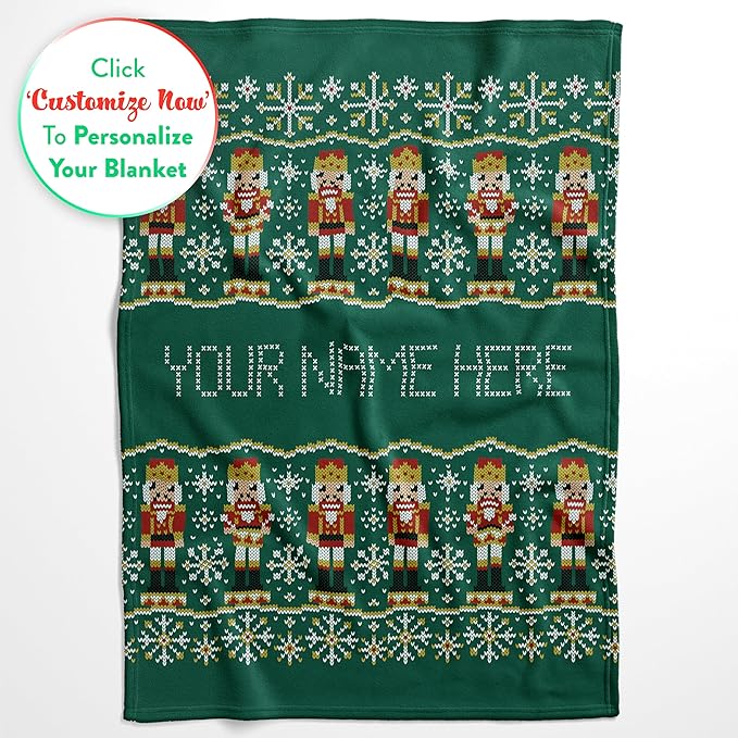 Personalized Stitch Style Nutcracker Christmas Blanket - Ships Next Day, Printed in USA - Plush Fleece Sofa Throw, Holiday Home Decor, Soft Bedding, Customizable Toddler to Adult Size (Fleece 30x40)