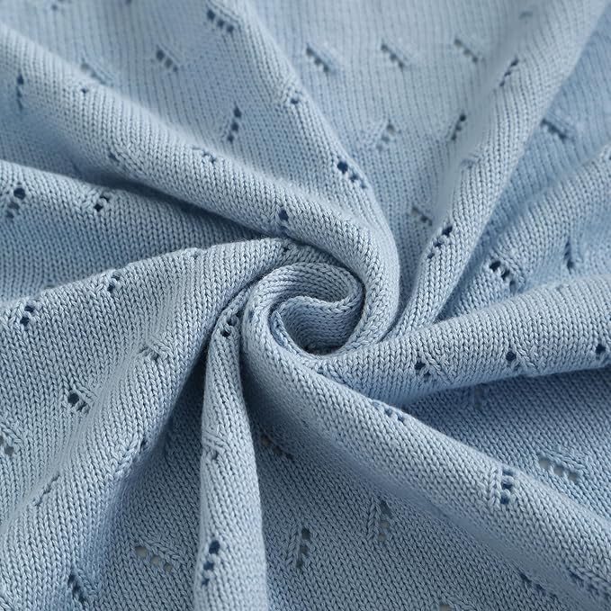 Baby Blanket 100% Cotton Knit Swaddle Soft Newborn Receiving Blanket Cozy for Boy/Girl Crib,Stroller Blue 40x30in