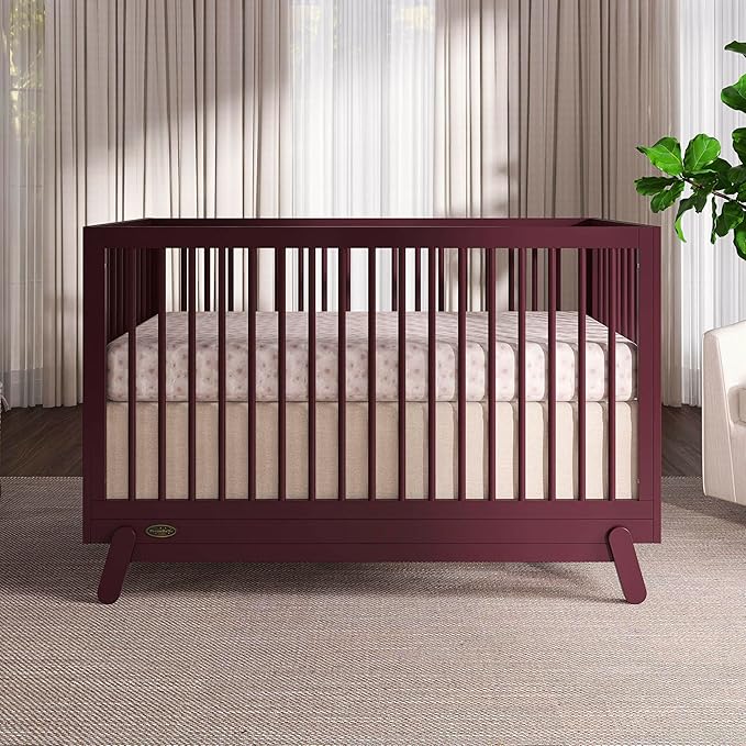 Dream On Me Hygge 5-in-1 Convertible Full-Size Baby Crib in Auburn, GreenGuard Gold & JPMA, Converts to Toddler, Day & Full-Size Bed, Adjustable Mattress Heights, Modern Nursery