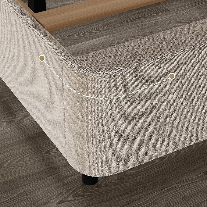 HOMBCK Twin Size Boucle Bed Frame, Upholstered Bed Frame with Headboard, Twin Bed Frames for Kids, Thickened Footboard/Rounded Corners/Adjustable Headboard/No Box Spring Needed/Easy Assembly, Beige