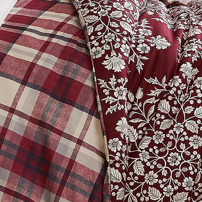 Southshore Fine Living, Inc. 5-Piece Christmas Comforter Set Queen, Red & White Christmas Bedding Set, Plaid Comforter Queen/Full, 2 Throw Pillows, 2 Shams, Holiday Bedding - Christmas Carol