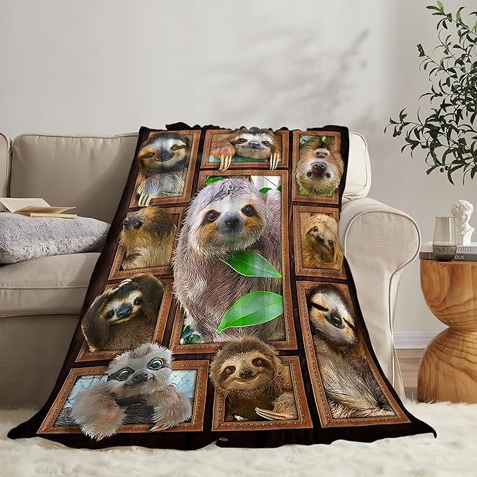 jerkboo Sloth Blanket Throws Sloth Gifts Sloth Throw Blanket for Women Men Kids Adults Soft Warm Cozy Fleece Blanket for Couch Sofa Bed 50""x40""