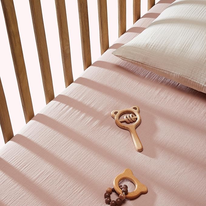 Bioweaves Organic Cotton Muslin Bassinet Sheet, GOTS Certified Extra Soft Fitted Sheet, Universal Fit for Oval Baby Bassinet Mattresses, 33" x 17", 4 Inch Pocket, Dusty Pink