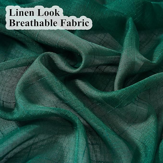 Emerald Green Curtains Sheer 84 Inches Long, Dark Linen Look Textured Light Filtering Drapes Decor, Hunter Green Transparent Window Treatments, Pinch Pleat Curtain with Hooks
