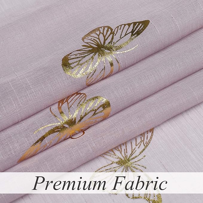 Jubilantex Butterfly Sheer Curtain Panels for Baby Girls Bedroom, Toddler Gold Print Linen Rod Pocket Voile Drapes 84 Inch for Kids Room Living Room, Lavender/Lilac Purple, 2 Panels