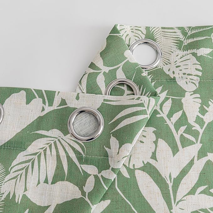 MYSKY HOME Tropical Linen Curtains for Living Room 84 inch Length 2 Panels Set Decor Semi Sheer Curtains Green Palm Leaves Plant Pattern Window Drapes for Bedroom Dining Room Patio, Green, 2 Pcs