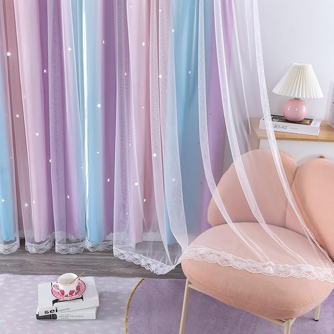 XiDi Curtains for Girls Bedroom Kids Room Unicorn Princess Theme Home Decor 72 inches Length Pink/Purple, W52 X L72 2 Panels