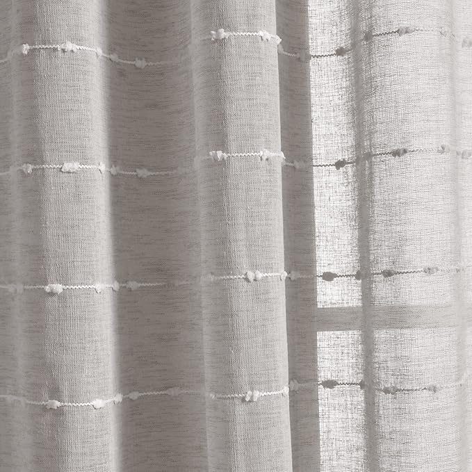 Lush Decor Farmhouse Textured Sheer Window Curtain Valance, 52"W x18"L, Gray