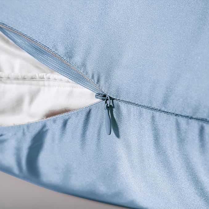 Mulberry Silk Pillowcase for Hair and Skin,Cooling Silk Pillow Case with Hidden Zipper,Allergen Proof Dual Sides Soft Breathable Smooth Silk Pillow Cover for Women (Light Blue,Standard)