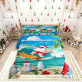 Manfei Christmas Comforter Set Full Size, Santa Claus Surfing Theme Bedding Set for Kids Boy Girl Room Decor, Beach Snowman Down Comforter for All Season, Soft Polyester Quilt Set, 2 Pillowcases
