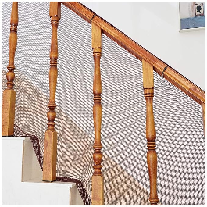 Banister Guard for Baby - 15ft x 3ft, Child Safety Net, Rail Balcony Banister Stair Mesh for Kids, Toys, Pets - Dark Brown…