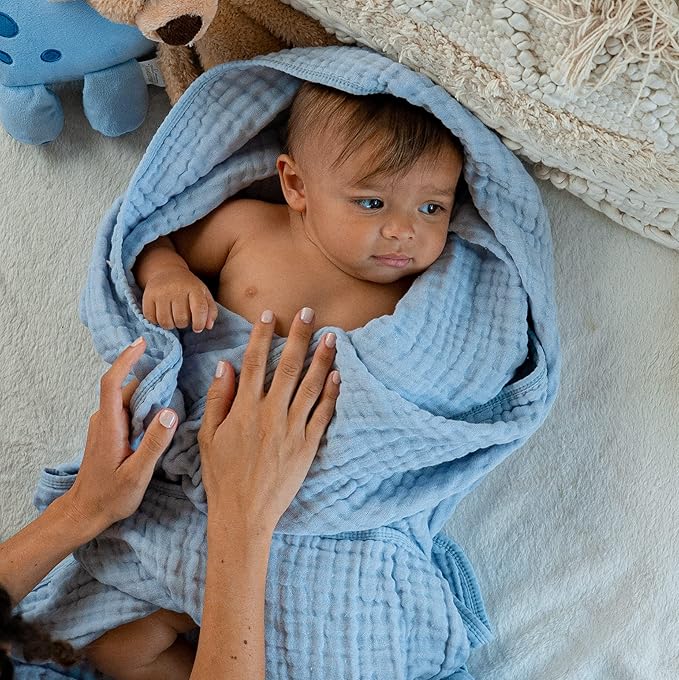 Comfy Cubs Muslin Baby Blanket - Soft, Lightweight, 6-Layer Cotton Swaddle Blankets for Newborns, Infants & Toddlers - 40" x 40" Large, Breathable & Versatile for Sleeping & Tummy Time - Sky Blue