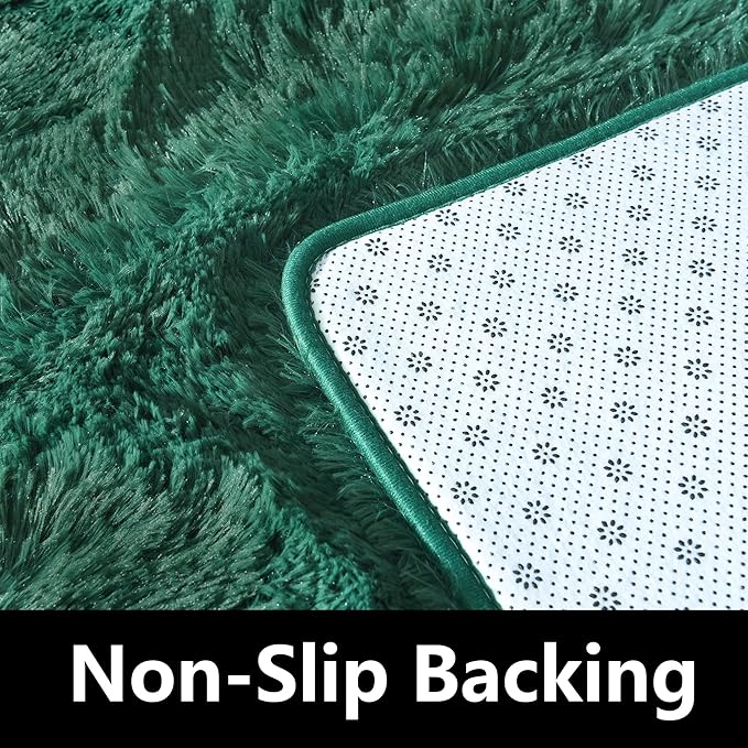 Fluffy Rug Non Slip 6x9 Feet, Black Green Large Rugs for Living Room Floor Moss Emerald Shaggy Carpet for Bedroom