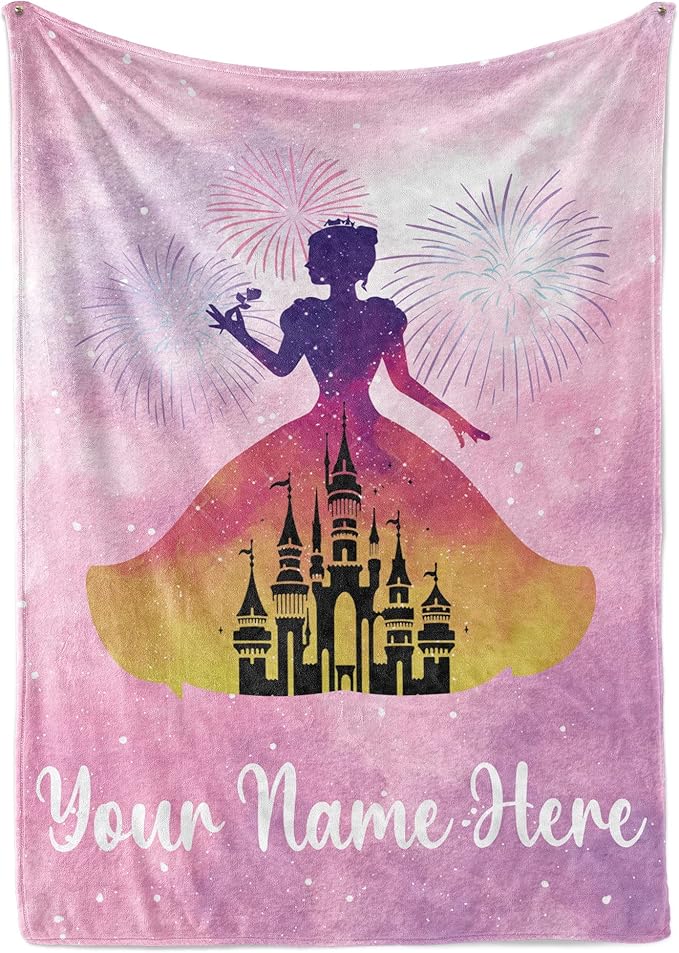 Personalized Princess Blanket for Girls - Ships Next Day, USA Made, Warm, Cozy, Soft Throw for Travel - Pink Room Decor - Plush Fleece or Sherpa Blanket with Custom Name (Sherpa - 50x60)
