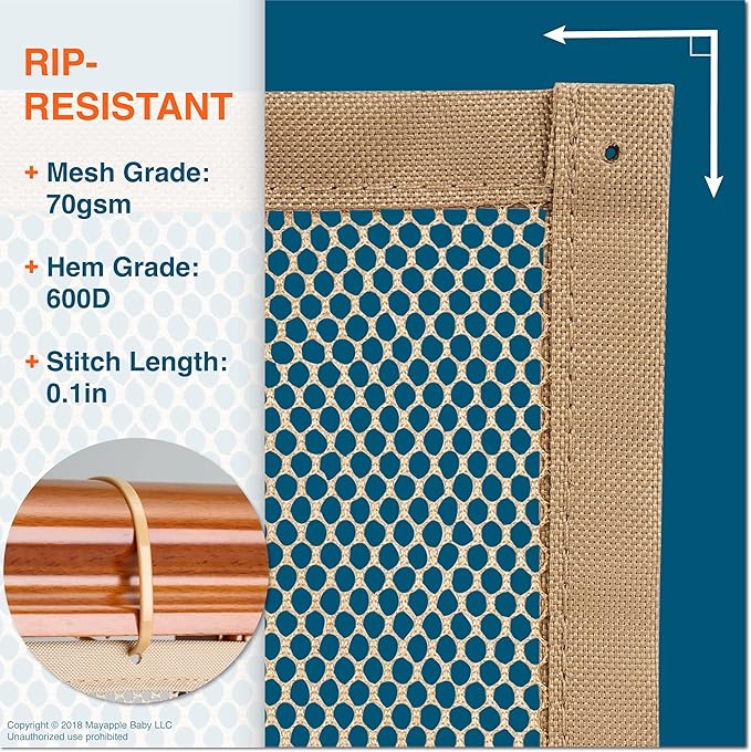 Roving Cove Stair Banister Guard 15ft x 3ft, Railing Safety Net for Baby Proofing, Child Safety Stairway Cover, Balcony Mesh Netting, Almond Brown