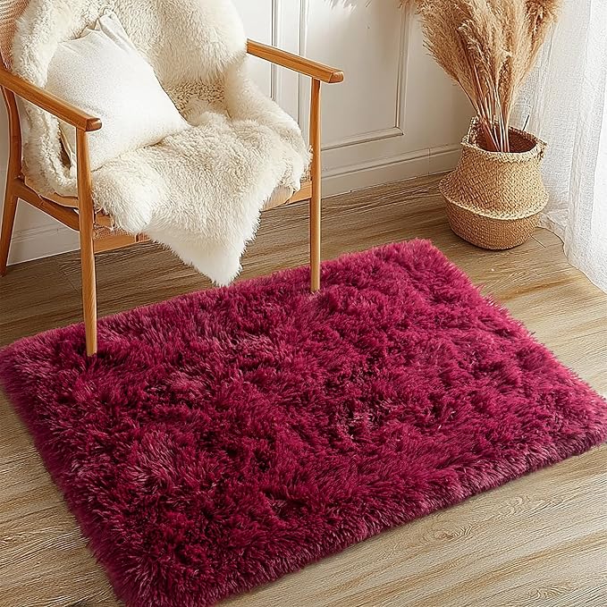 2x6 Rug - Non-Slip Runner for Living Room - Height Pile 1.4" Plush Rug - Throw Rugs Carpet for Bedroom - Burgundy