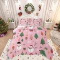 Feelyou Pink Christmas Comforter Set Full Size Snowman Bedding Set for Kids Boys Girls Xmas Tree Duvet Quilt Bedroom Decor Microfiber 3 Pcs with 2 Pillow Cases