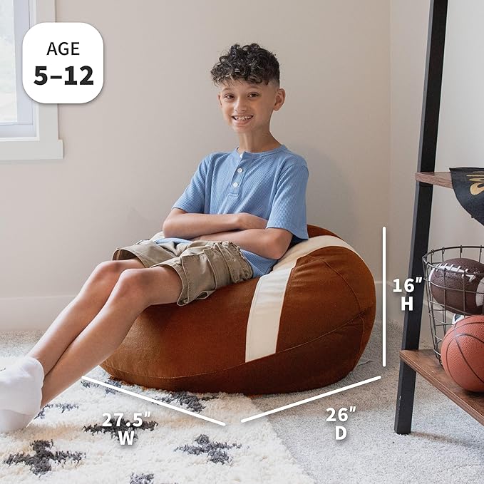 Big Joe Sports Ball Child-Sized Bean Bag Chair for Kids, 2 Pack, Football Plush, Ultra-Soft Lightweight Polyester Blend, 2.5 Foot Refillable