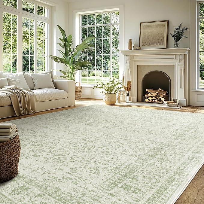 Sage Green Rug for Nursery Baby Girl,Boho Floral Washable Soft Faux Wool Cottagecore Area Rugs for Living Room Bedroom,5 x7,Light Green