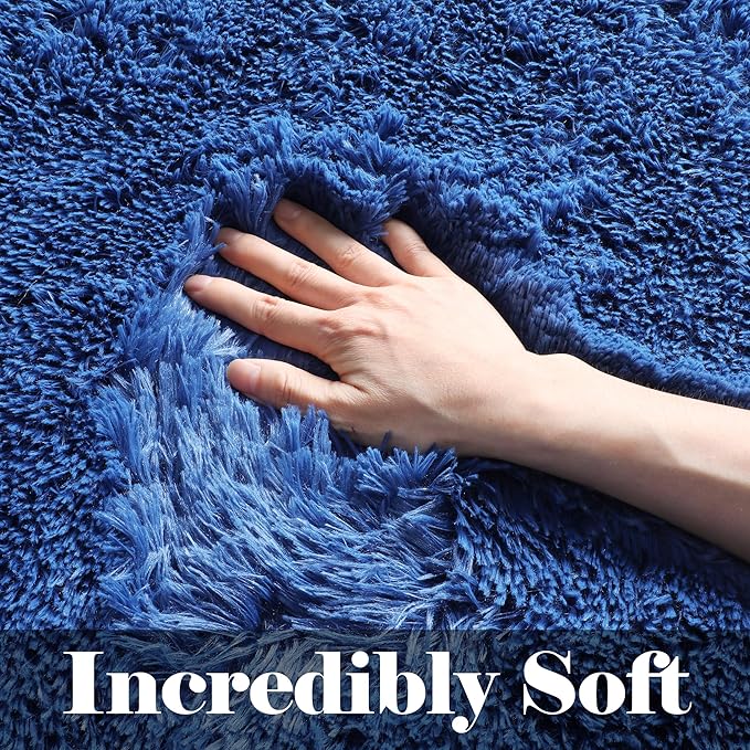 ONASAR Navy Area Rugs for Bedroom Living Room, Washable 4x6 Blue Fluffy Indoor Bedside Floor Rug, Ultra Soft Plush Furry Fuzzy Shaggy Carpet for Nursery Kids Boys Teen Dorm Home Decor Aesthetic
