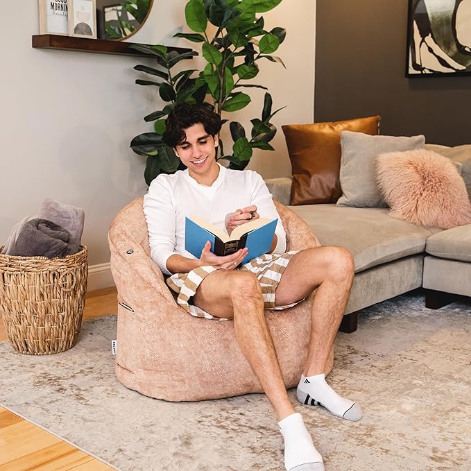 Big Joe Milano w/ Vibe Vibrating Massage Bean Bag Chair for Kids, Teens, Adults, Caribou Hyde, Vegan Suede, Lightweight Seat for Reading Nook and Gaming, 2.5 foot Refillable