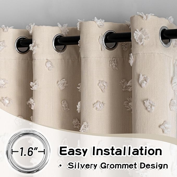 MYSKY HOME Beige Curtains for Bedroom 95 Inches Long Living Room Curtain with Beige Pom Pom Sheer for Dining Room Grommet Double Layer Nursery Curtain Toddler Room Darkening Window Drapes 52 Wide