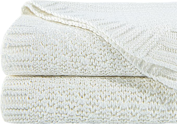 NTBAY Cable Knit Cooling Throw Blanket, Soft and Breathable Throw Blanket 51x67 Inches Made from Rayon Derived from Bamboo for Couch, Sofa, Nap, White