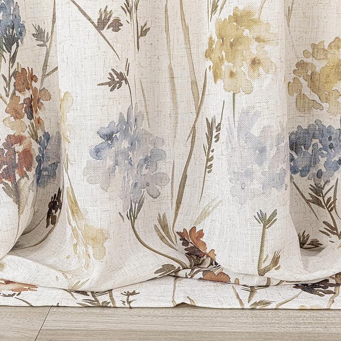 MYSKY HOME Floral Linen Curtains 1 Panel for Living Room Patterned Semi Sheer Vertical Drapes Decor Farmhouse Style Texture Light Soften Privacy (Customsize, Yellow)