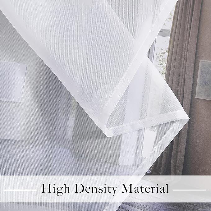 RYB HOME Sheer Curtains 4 Panels Set 90 Inches Long, Solid Voile Light Filtering Airy Curtains Window Treatment Drapes for Living Room, Elegant Bedroom Window Panels, White, Width 54, Grommet