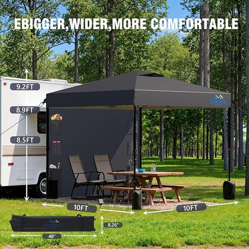 10X10 Pop Up Canopy Tent,Removable Pockets Sidewall for Extra Storage,Easy Up Canopy,Heavy Duty One Person Set Up Event Tent,Grey