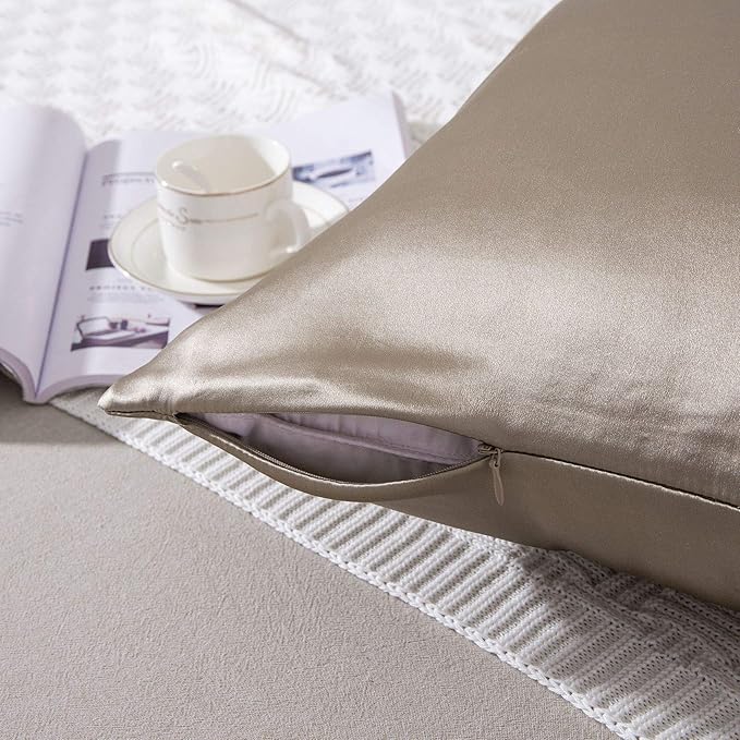 SLPBABY 100% Natural Pure Silk Pillowcase for Hair and Skin, Both Side 19 Momme Silk, Luxury Smooth Satin Pillowcase Cover with Hidden Zipper (King, Taupe)