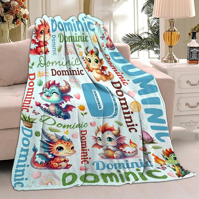 Personalized Custom Dragon Blanket Gifts for Kids Boys Girls with Name - Customized Dragon Super Soft Lightweight Flannel Sheets Decor for Crib Nap Couch - 60"x80" for Adult