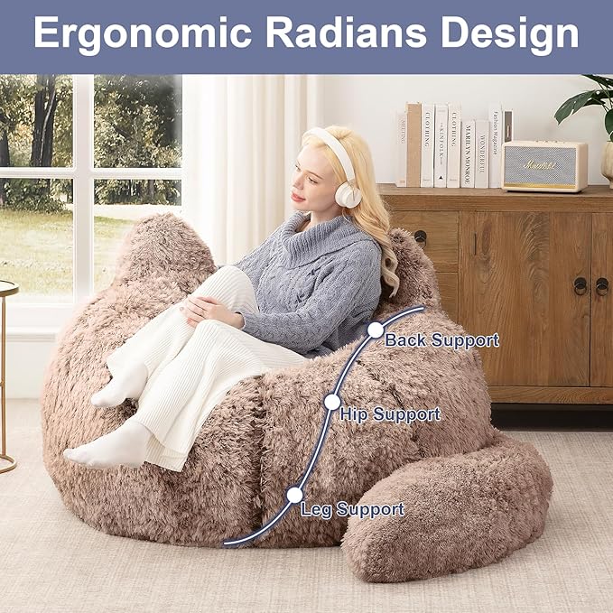 Bean Bag Chair for Adults Teens Giant Faux Fur Bean Bag Chairs with Filler Fluffy Plush Cat Shaped Beanbag Couch Comfy Accent Floor Sofa for Gaming, Reading in Living Room, Bedroom, Dorm