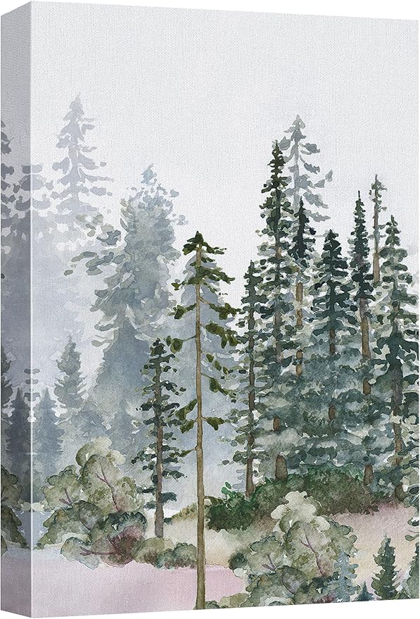 SIGNWIN Canvas Print Wall Art Woodland Nursery Decor Autumn Pine Tree Watercolor Forest Nature Illustrations Modern Art Decorative Landscape Colorful for Living Room, Bedroom, Office - 12"x18"