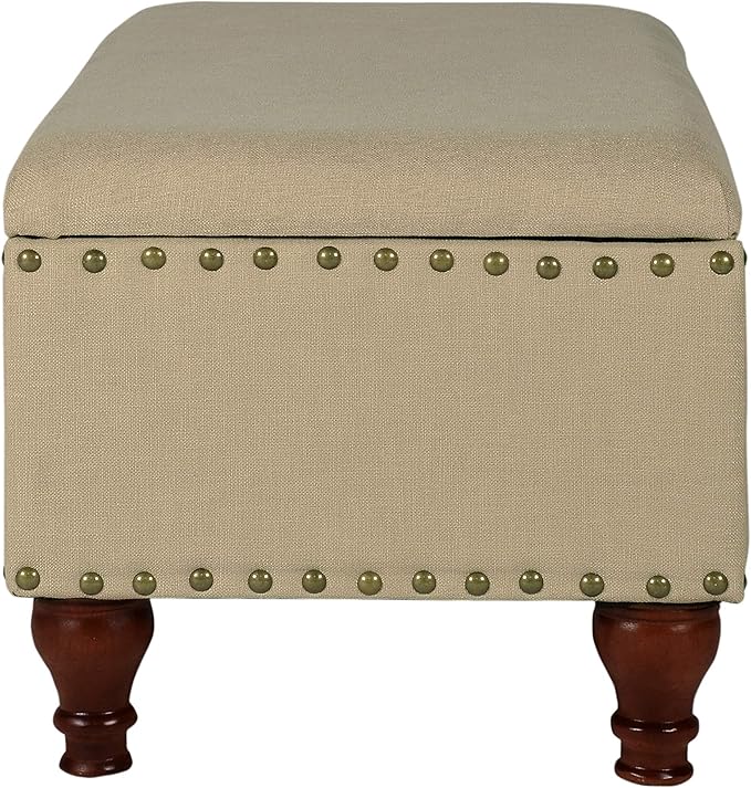 Homepop Home Decor | Upholstered Storage Bench with Nailhead Trim | Ottoman with Storage for Living Room & Bedroom | Decorative Home Furniture (Tan ) Large